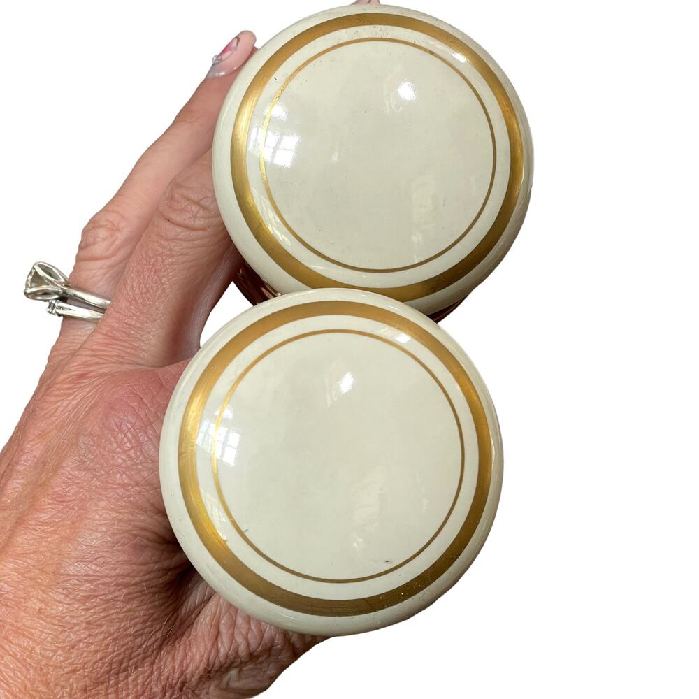 Vintage Gainsborough Porcelain Door Knob Set White Gold Buckingham